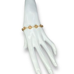 Glass Beaded Link Bracelet over Gold plated Size 6.5 inches long